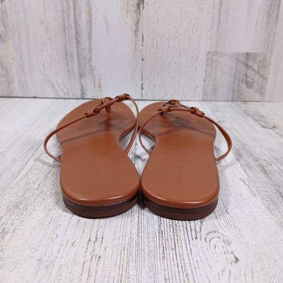 Tory Burch Miller Vintage Vachetta Leather Logo Thong Sandals #383 - Picture 7 of 10